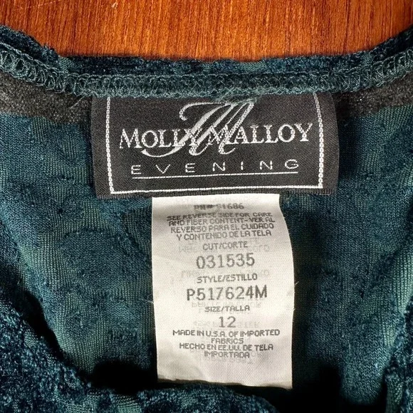 Vintage‎ Molly Malloy Evening Dress Maxi Sz 12 Kelly GREEN Burnout Velvet Formal - Picture 4 of 9